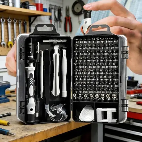 115-in-1 Präzisions-Schraubendreher-Set für Elektronik, Uhren, Brillen, Computer & Konsolen – Professionelles Reparaturwerkzeug in Grau