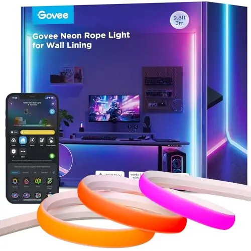 Govee Neon LED Strip für Sockelleisten, 3M RGBIC - Zuschneidbar, Musiksync Licht für Wohnzimmer & Schlafzimmer