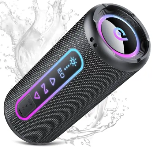 Bluetooth Lautsprecher mit Licht, 25W, IPX7 Wasserdicht, 24H Akku, TWS Stereo, Tragbar für Party & Outdoor
