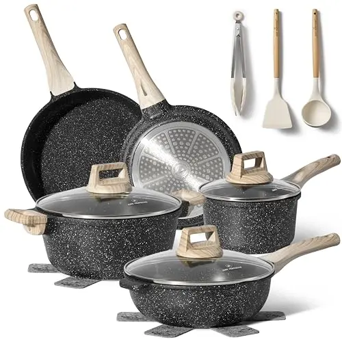 JUST PERFECTO Induktions-Kochgeschirr-Set, 15-teilig, beige - Antihaft-Töpfe und Pfannen mit Glasdeckeln