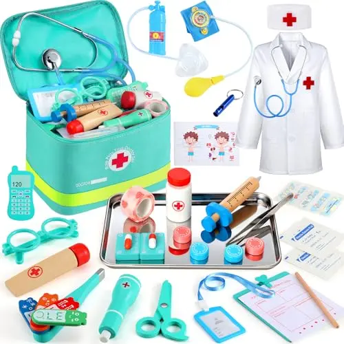 Perbabe Arztkoffer für Kinder ab 3 Jahren - 39-teiliges Doktorkoffer Spielzeug mit Stethoskop und Tragbarem Beutel