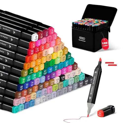 100 Farben Alkohol Marker – Doppelspitze, schnelltrocknend & farbstabil, ideal für Zeichnungen, Design, Manga und mehr