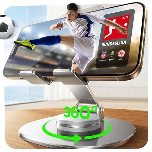 LISEN 360° Drehbarer Handy Ständer für Tisch - Klappbare Handyhalterung in Silber, Kompatibel mit iPhone und Samsung Galaxy