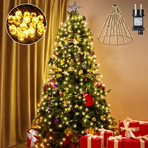 ELKTRY 400 LED Lichterkette Weihnachtsbaum, Warmweiß, 2m x 10 Girlanden, Wasserdicht, 8 Modi für 150-240 cm Bäume