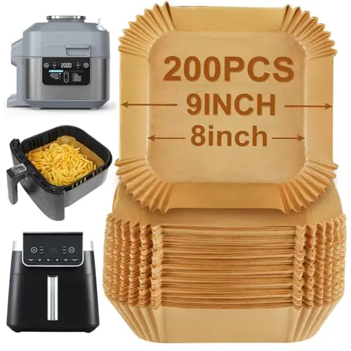 BYKITCHEN 200 Stück Backpapier für Heißluftfritteuse, kompatibel mit Russell Hobbs, Cecotec und Philips