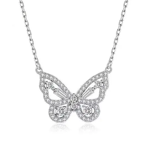 fdsmall Schmetterling Anhänger Halskette für Frauen - 14K versilbert mit Kristall