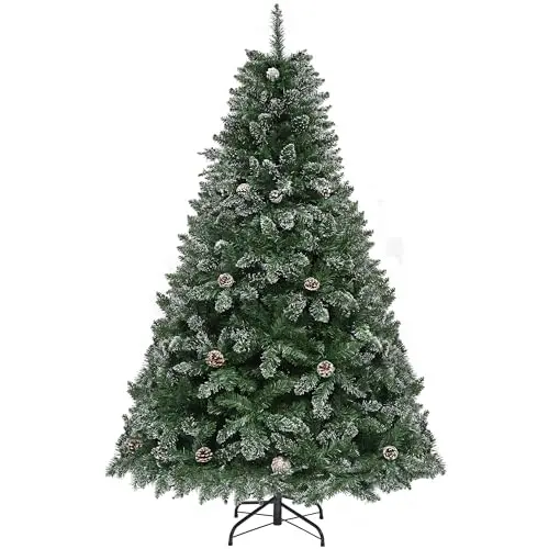 YITAHOME 182 cm Künstlicher Weihnachtsbaum mit Schnee & Kiefernzapfen, Schnellaufbau für Zuhause