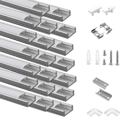 20-PACK LED U-Form Aluminiumprofil 20 x 1m mit milchiger Abdeckung und Montagezubehör