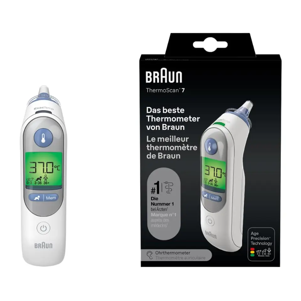 Braun ThermoScan 7 Ohrthermometer mit Age Precision, digitalem Farbcodedisplay, baby- und kleinkindfreundlich