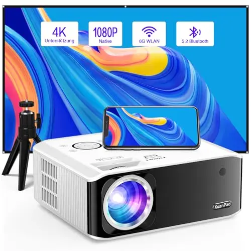 4K Smart Beamer mit WiFi6 & Bluetooth - Drehbarer Heimkino/Outdoor Projektor für Handy/PC