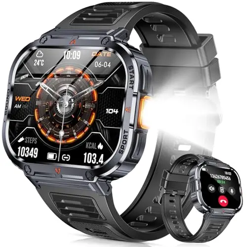 Smartwatch Herren mit Telefonfunktion, 2.0" HD Militär Uhr, wasserdicht, 100+ Sportmodi für Android iOS