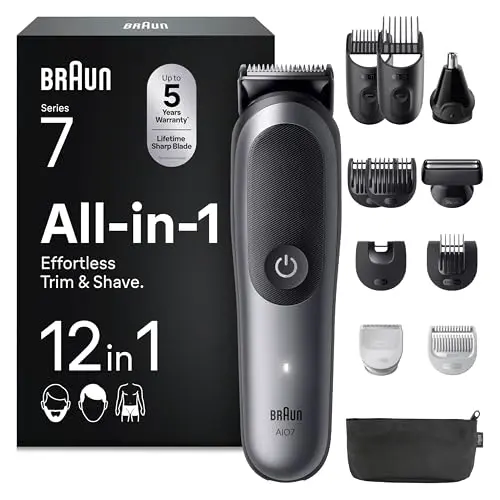 Braun Multigroom Series 7 12-in-1 Bart- und Körpertrimmer, wasserdicht, Akku, 14 Längen