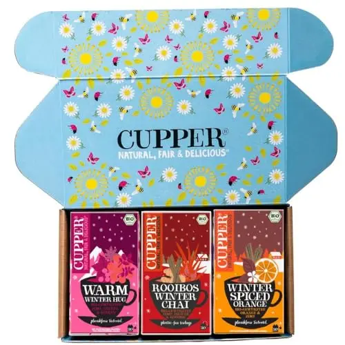 Cupper Bio Tee Set 'Wintertees' - Geschenkset mit 3 Sorten, 60 ungebleichte, plastikfreie Teebeutel