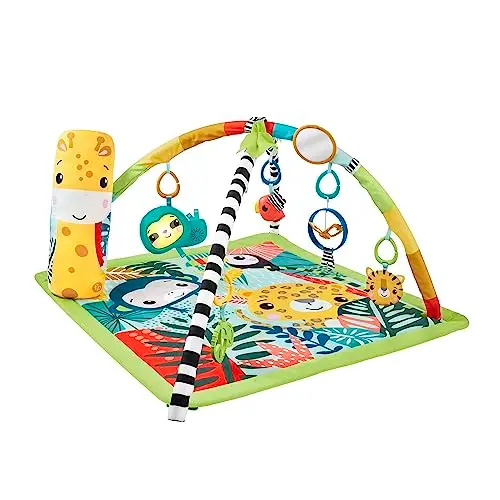 Fisher-Price 3-in-1 Regenwald Spieldecke für Babys - Spielmatte mit sensorischen Spielzeugen, ab Geburt