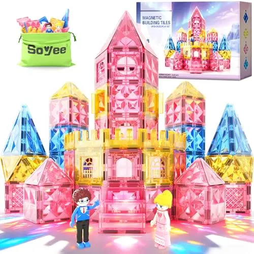 Soyee Magnetische Bausteine – 58 Teile Montessori Spielzeug für Kinder ab 3 Jahren