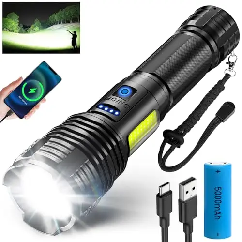 SIDARK LED Taschenlampe, 500000 Lumen, aufladbar, 9 Modi, zoombar, wasserdicht & seitliches Licht für Outdoor & Notfälle