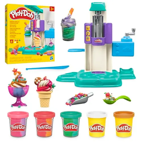 Play-Doh Regenbogen Eismaschine mit Zubehör, kreatives Spiel für Kinder ab 3 Jahren – farbenfrohes Ostergeschenk