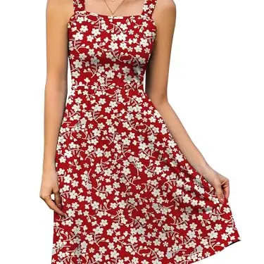 StylSense Knielanges Sommerkleid für Damen - Ärmellos, Blumenkleid mit Taschen für Strandurlaub (Rot, XL)