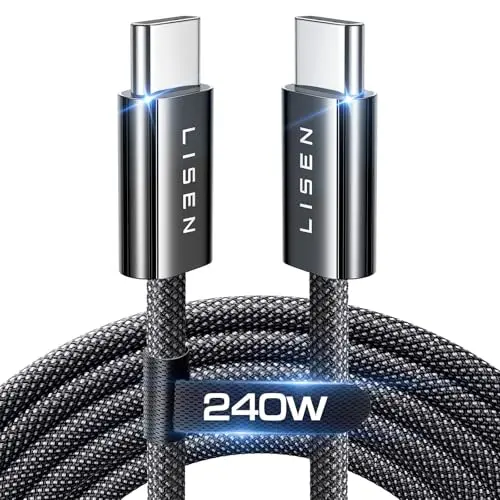 Lisen 240W USB-C auf USB-C Kabel 2m Schnellladekabel Nylon Schwarz