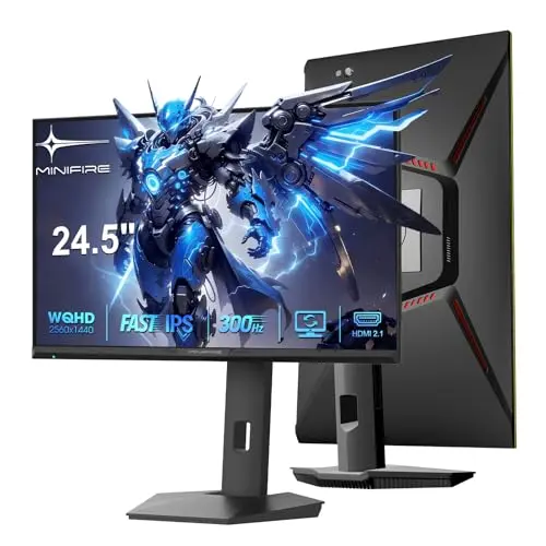 Minifire 24.5 Zoll Gaming Monitor QHD 2560x1440, 300Hz/240Hz, höhenverstellbar, 1ms MPRT, AMD Free Sync