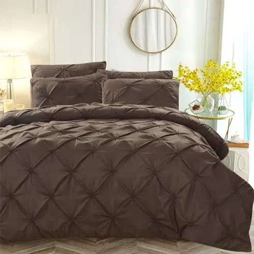 Luofanfei Wendebettwäsche Braun 135x200, Einfarbig mit Quetschfalten, Zweiteilig, Microfaser