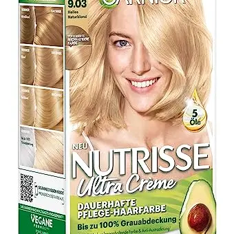 Garnier Nutrisse Haarfarbe, 9.03 Helles Naturblond, 8 Wochen Halt, Pflege mit Fruchtölen