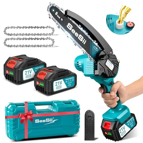 Mini Kettensäge mit Akku 8000mAh, 6 Zoll - Elektro-Handkettensäge mit 2 Akkus für Holzschneiden
