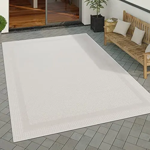 Paco Home Wetterfester Outdoor Teppich mit Geometrischem Muster, 140x200 cm, Weiß