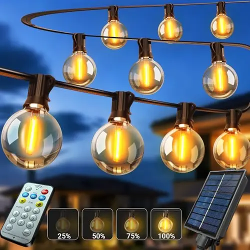 ARKOCHIC Solar Lichterkette Außen 7,5 m mit 10 G40 Glühbirnen und Fernbedienung – Ideal für Garten, Balkon und Partys