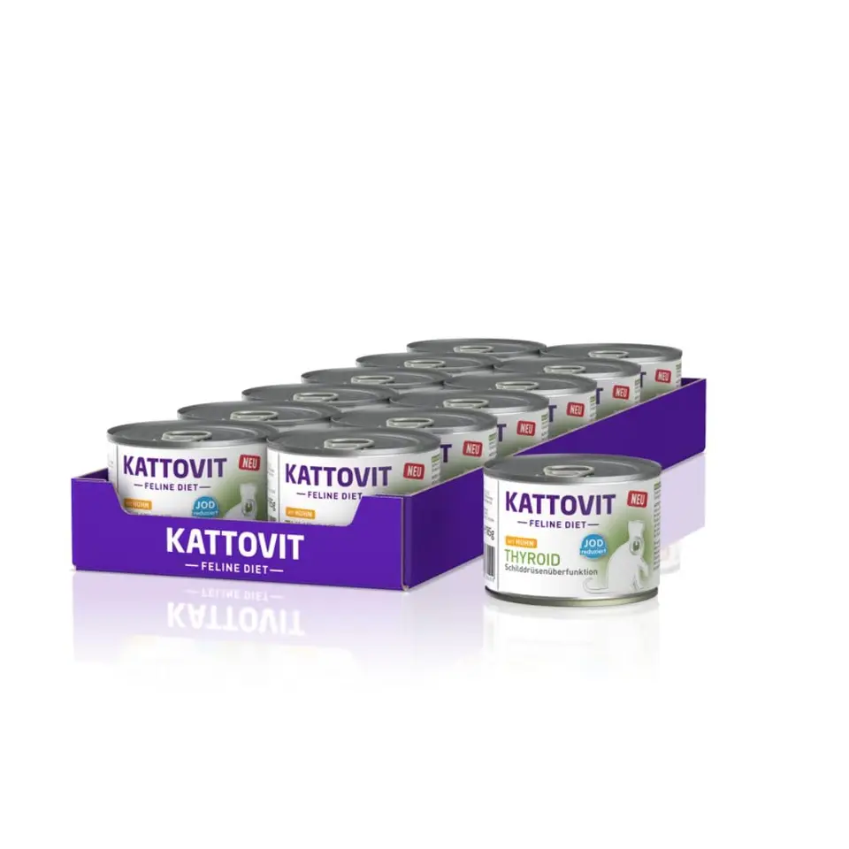 KATTOVIT Thyroid Nassfutter für Katzen – 12 x 185 g, Huhn, in Dose, unterstützt Schilddrüsenfunktion