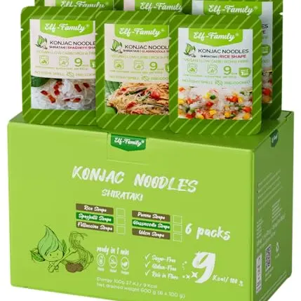 Elf-Family Premium 108er Shirataki Nudeln Probierpaket - Low Carb, Vegan, Glutenfrei, Zuckerfrei