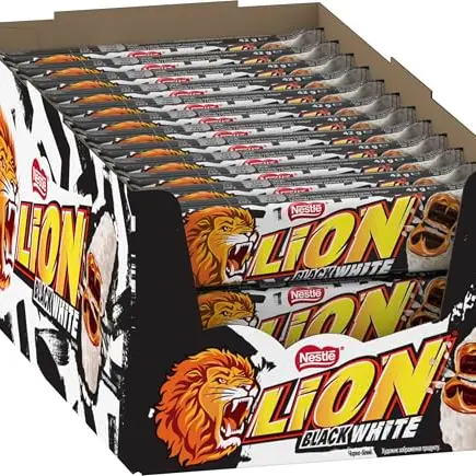 LION Black & White Schokoriegel, 24er Pack - knackige Schokolade & Crisps
