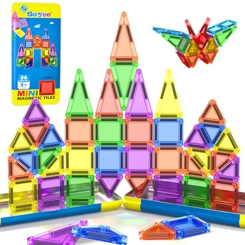 Soyee Magnetische Bausteine Reisespielzeug in Metallbox – Mini-Magnetbausteine für Kinder ab 3 Jahren
