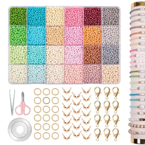 JHWELRG Perlen Set 24 Farben für Armbänder, 12000 Stück zum Selbermachen, DIY Geschenkidee für Feiertage und Partys