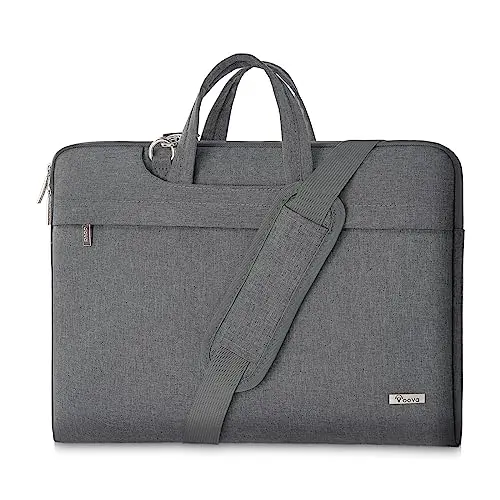 Voova Laptoptasche 15-16 Zoll, Wasserdicht und Stoßfest, mit Schultergurt und verstaubarem Griff, Grau