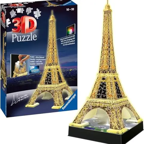 Ravensburger 3D Puzzle 12579 - Eiffelturm Night Edition - LED-beleuchtetes Modell für Kinder ab 10 Jahren