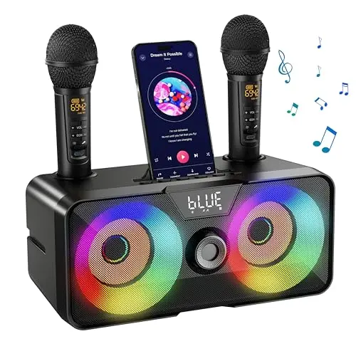 Karaoke Maschine mit 2 drahtlosen Mikrofonen für Zuhause und Partys