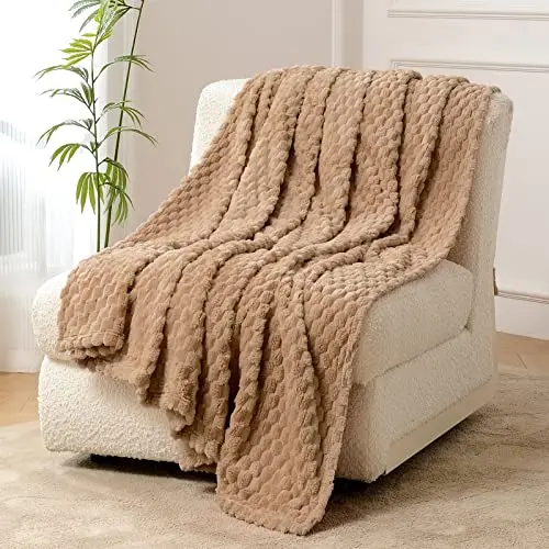 FY FIBER HOUSE Fleece Kuscheldecke, extra weich, 130x150cm, ideal für Büro, Sessel und Camping, Kamel
