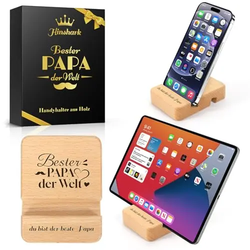Vatertagsgeschenk für Papa: Personalisiertes Holz-Tablet- und Handy-Ständer