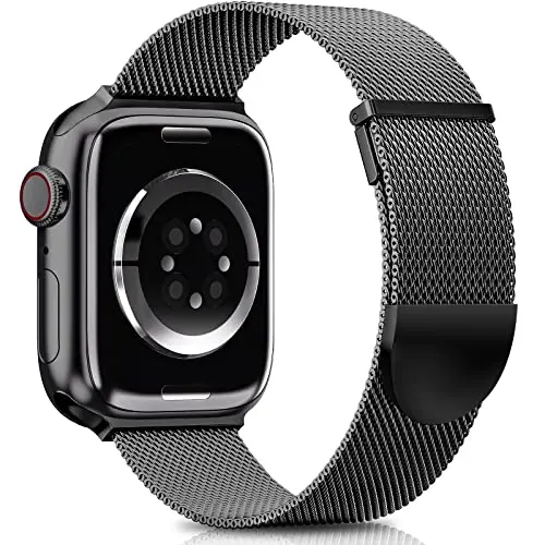 Higgs Ersatzarmband für Apple Watch 46mm-42mm, Magnetisch Verstellbar, Schwarz Edelstahl