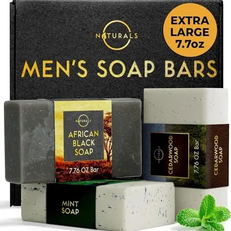 O Naturals Herrenseife - 3 Stück, 7.7oz - Natürliche Körperseife mit Zedernholz und Minze