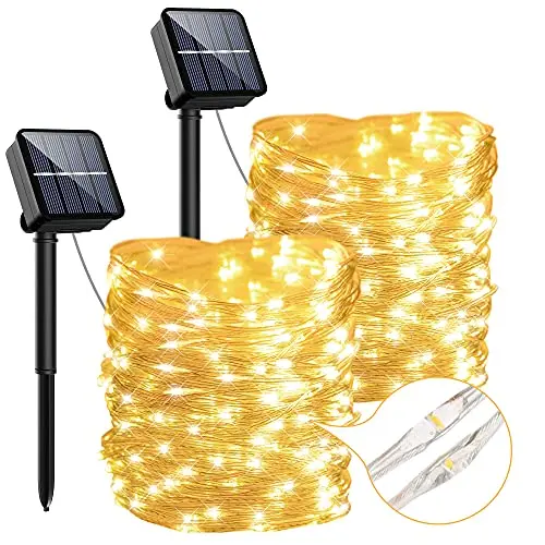 Solar Lichterkette Außen, 120LED, 2 Stück, Wasserdicht, Weihnachtsbeleuchtung für Balkon und Garten (Warmweiß)