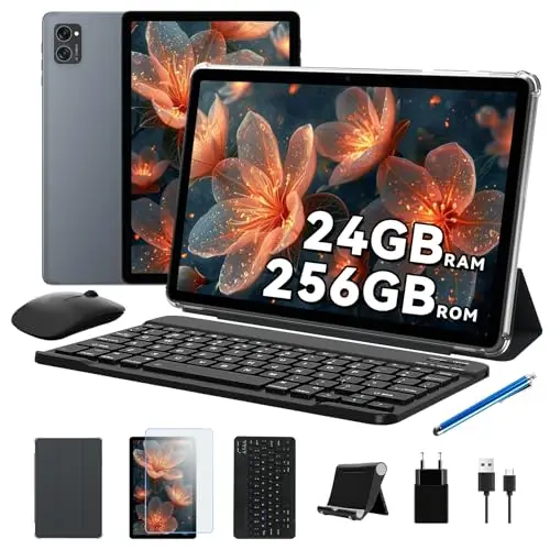 TABWEE Tablet mit Tastatur und Stift - 24 GB RAM, 256 GB ROM, 10 Zoll, Android 15, 2 Jahre Garantie