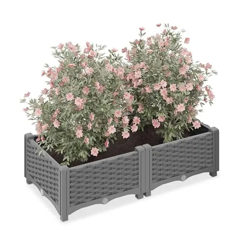 Relaxdays Pflanzkübel in Rattan-Optik, Grau, 23x80x40 cm, ideal für Garten, Balkon & Terrasse