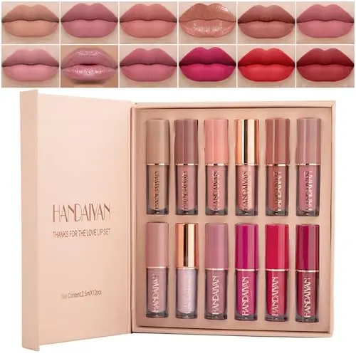 Lippenstift Set 12 Farben - Matt & Glänzend, Nicht Klebrig, Schönheits Make Up für Frauen