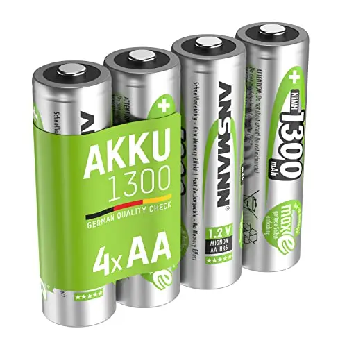 ANSMANN AA Mignon Akkus 1300mAh 1,2V NiMH - wiederaufladbare Batterien für Solarlampe (4 Stück)