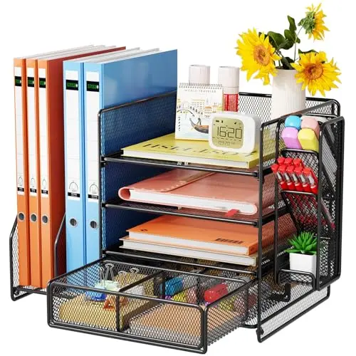 Casavibe Schreibtisch Organizer mit 5-Tier Ablage und Schublade - Schwarz