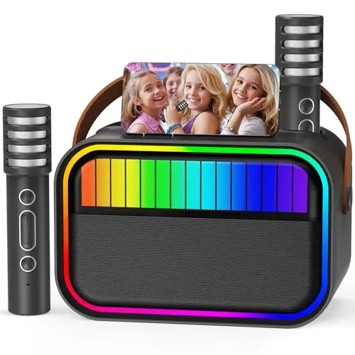 Karaoke Maschine für Kinder und Erwachsene, tragbar mit 2 Mikrofonen, ideales Geschenk für Mädchen 3–12 Jahre
