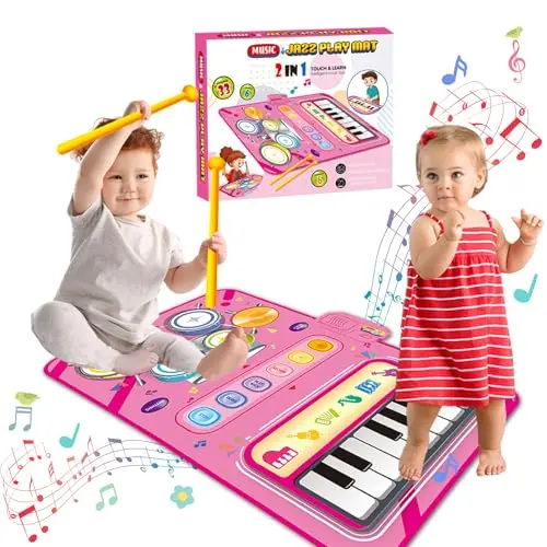 DQMOON Musikmatte mit Trommelstöcken - Klavier- und Tanzmatte für Kinder, Geschenke für Jungen & Mädchen (3-6 Jahre)