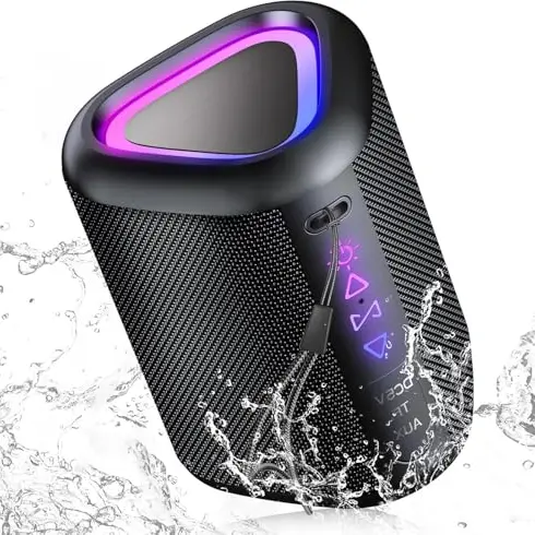 Aowoka Bluetooth Lautsprecher mit Licht, Tragbare Musikbox, Verbesserter Bass, IPX7 Wasserdicht, Ideal für Reisen und Party